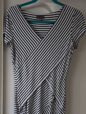 Vince Camuto Black & White Striped Wrap-Front Tunic Layered Fitted Small